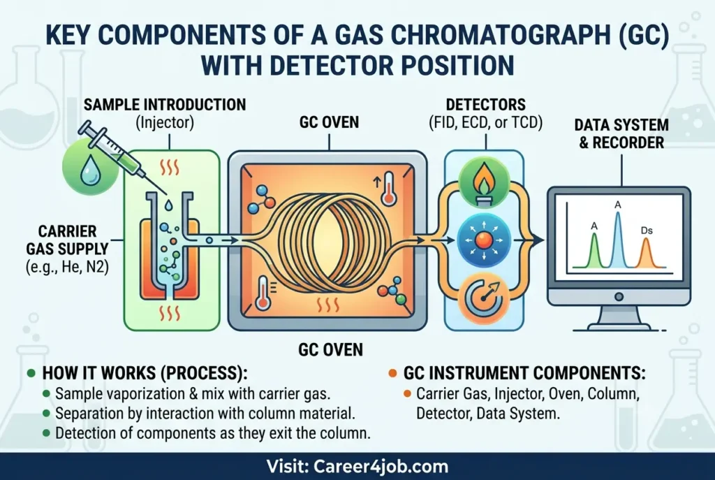 Diagram of a gas chromatograph with detector components labeled
