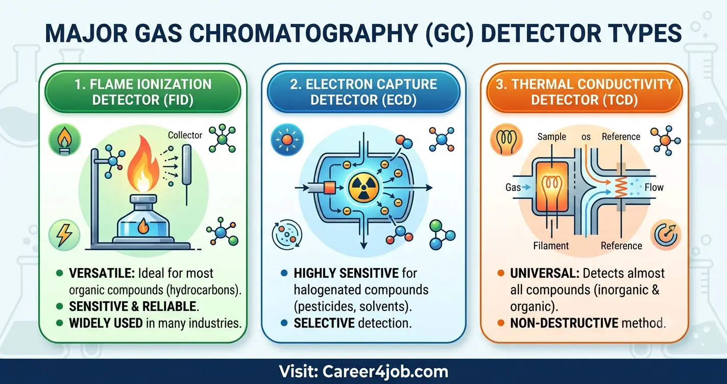 Gas chromatography detectors used in laboratory analysis