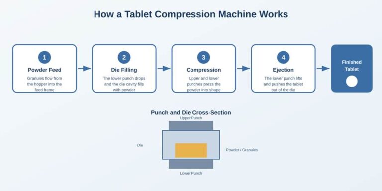 The basic flow of powder into a finished tablet
