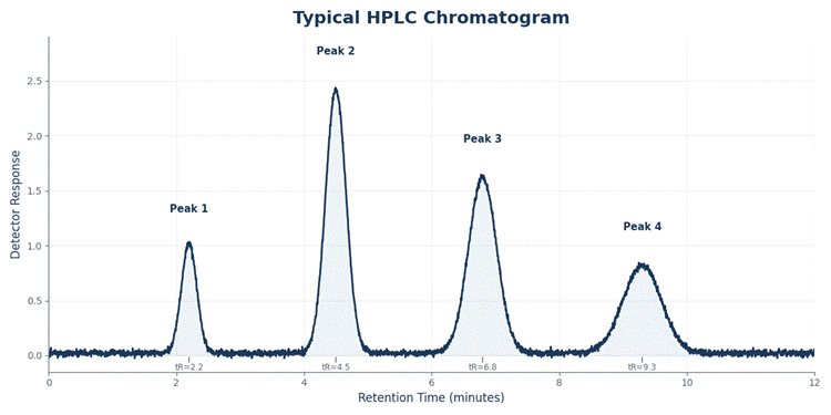 A typical HPLC chromatogram showing separated peaks